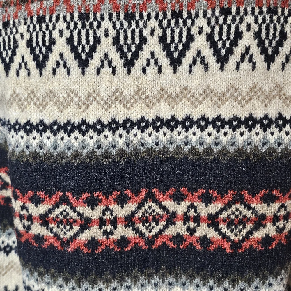 Y2K 100% Wool Cardigan Sweater - Women's Size M - Vintage Aztec Fair Isle Nordic